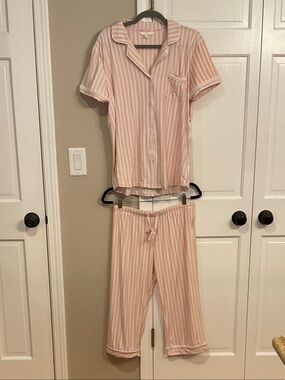 Shabby Chic Pink & White Striped Short Sleeve Pajama Set